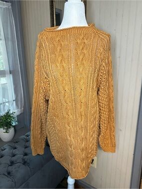 Vintage Interim Cable Knit Fisherman Sweater Mustard Chunky Cottagecore S